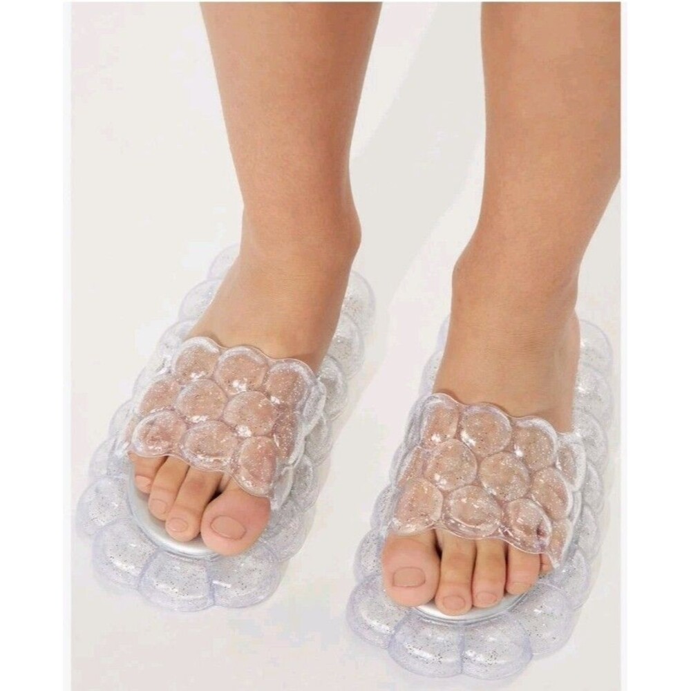 Yoki Walking On Clouds Glitter Bubble Jelly Slides Sandals Clear Size 10  NEW